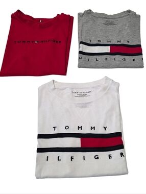 Boys' Size 8/10 Tommy Hilfiger Logo Tee Trio - Red, Grey, White